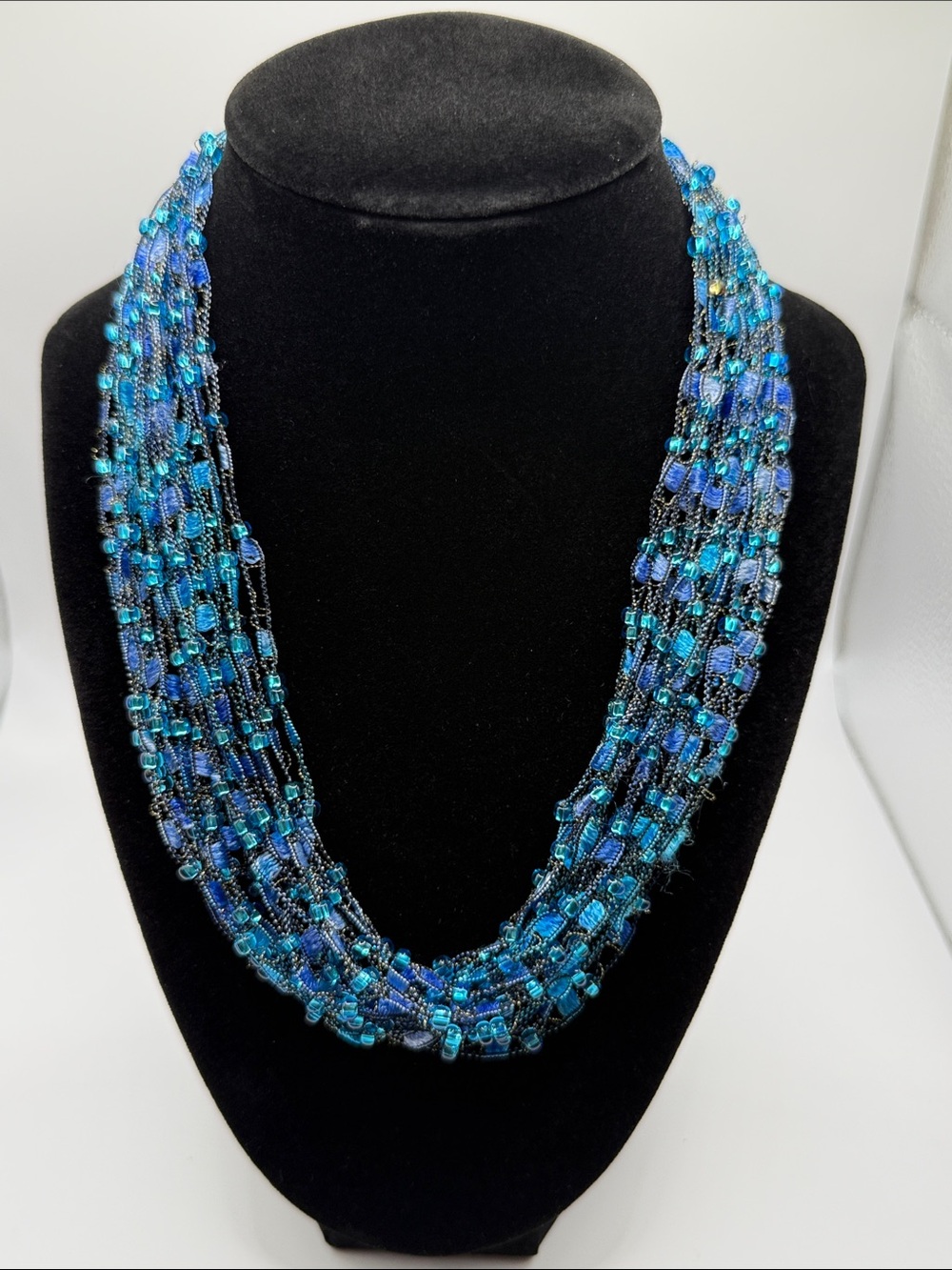 Multi-Strand Blue Beaded Statement Necklace